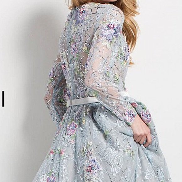 Jovani Long Sleeve Multi Floral Illusion Lace Gown - Picture 6 of 6